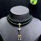 和田玉籽料黑青老型珠项链（71.9g）