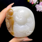 和田玉糖白佛公手把件 12309280107（169.7g）