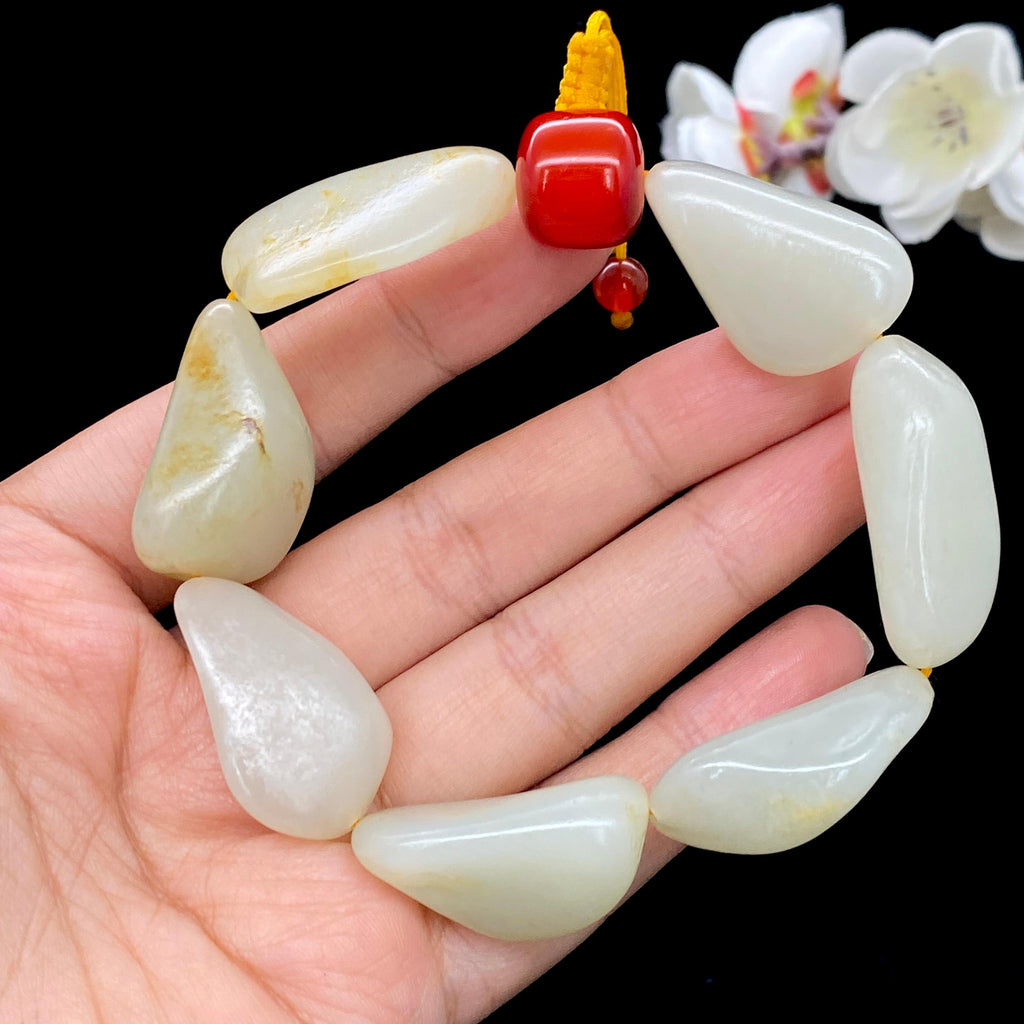 和田玉白玉带洒金皮籽料【精品手串】（75.4g）