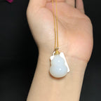 精品和田羊脂白玉18K金镶福禄吊坠（9.0g）