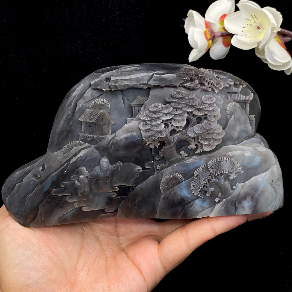 和田玉烟紫【山水】摆件（848.7g）