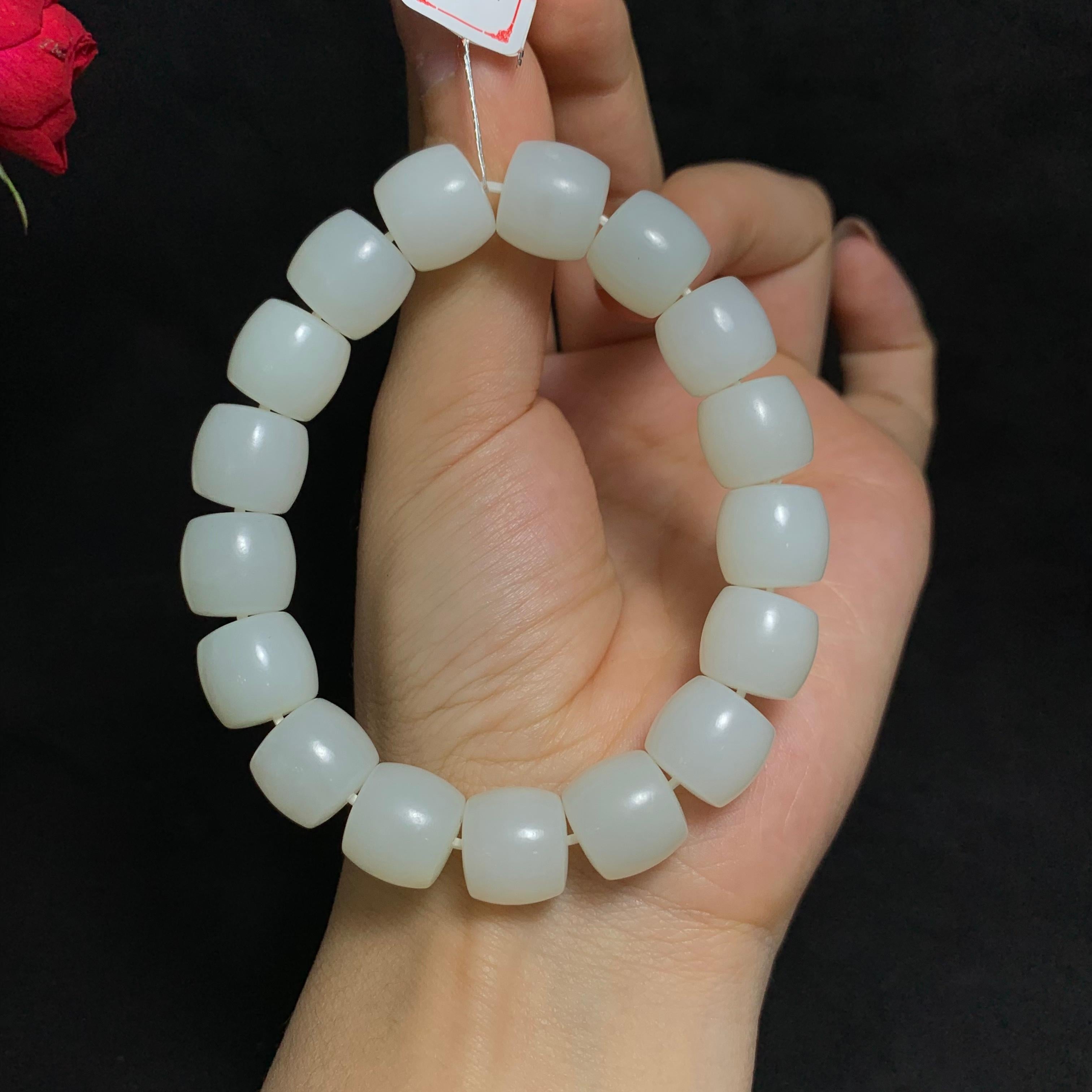 精品和田白玉直切珠手串（64.0g）