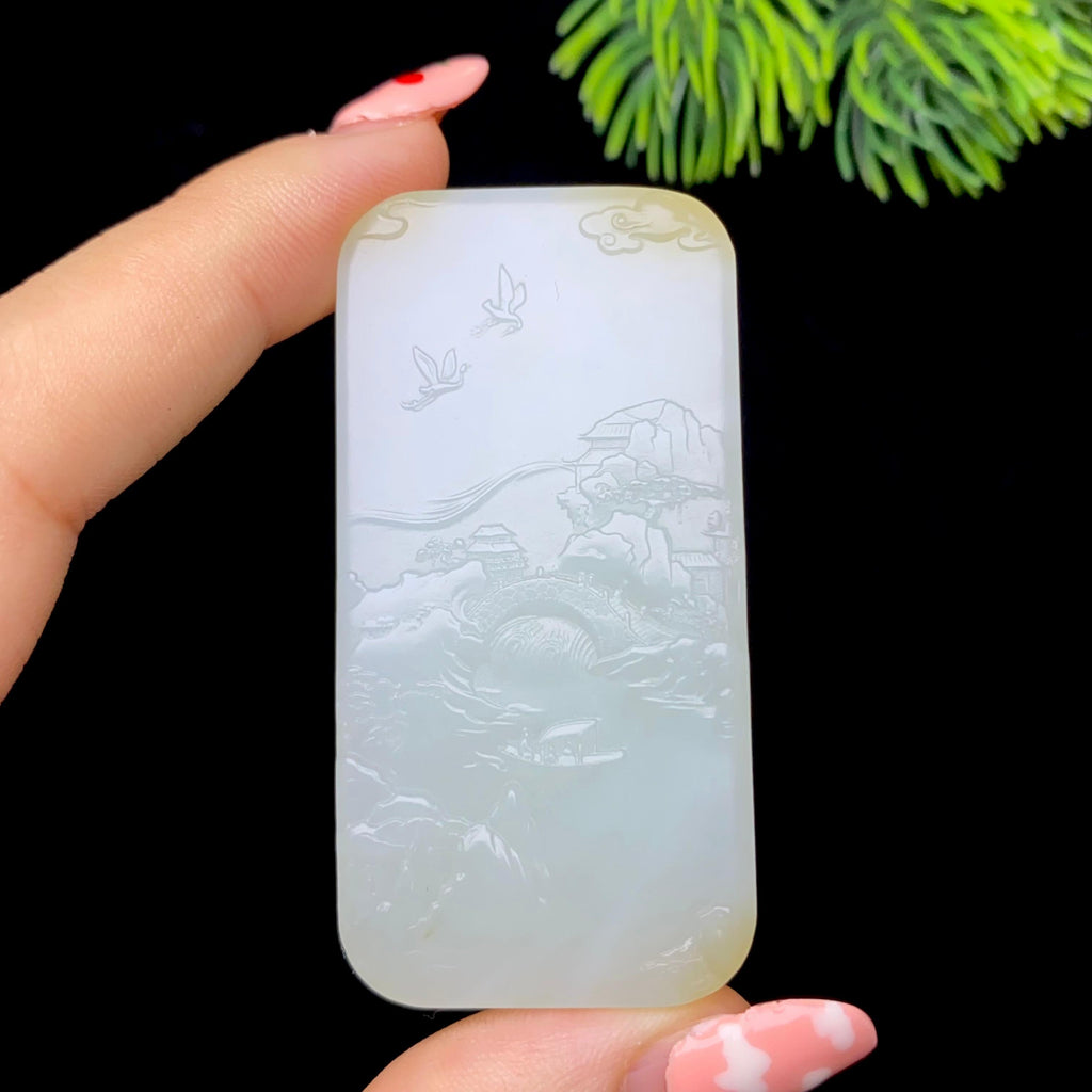 和田玉糖白山水牌（39.5g）