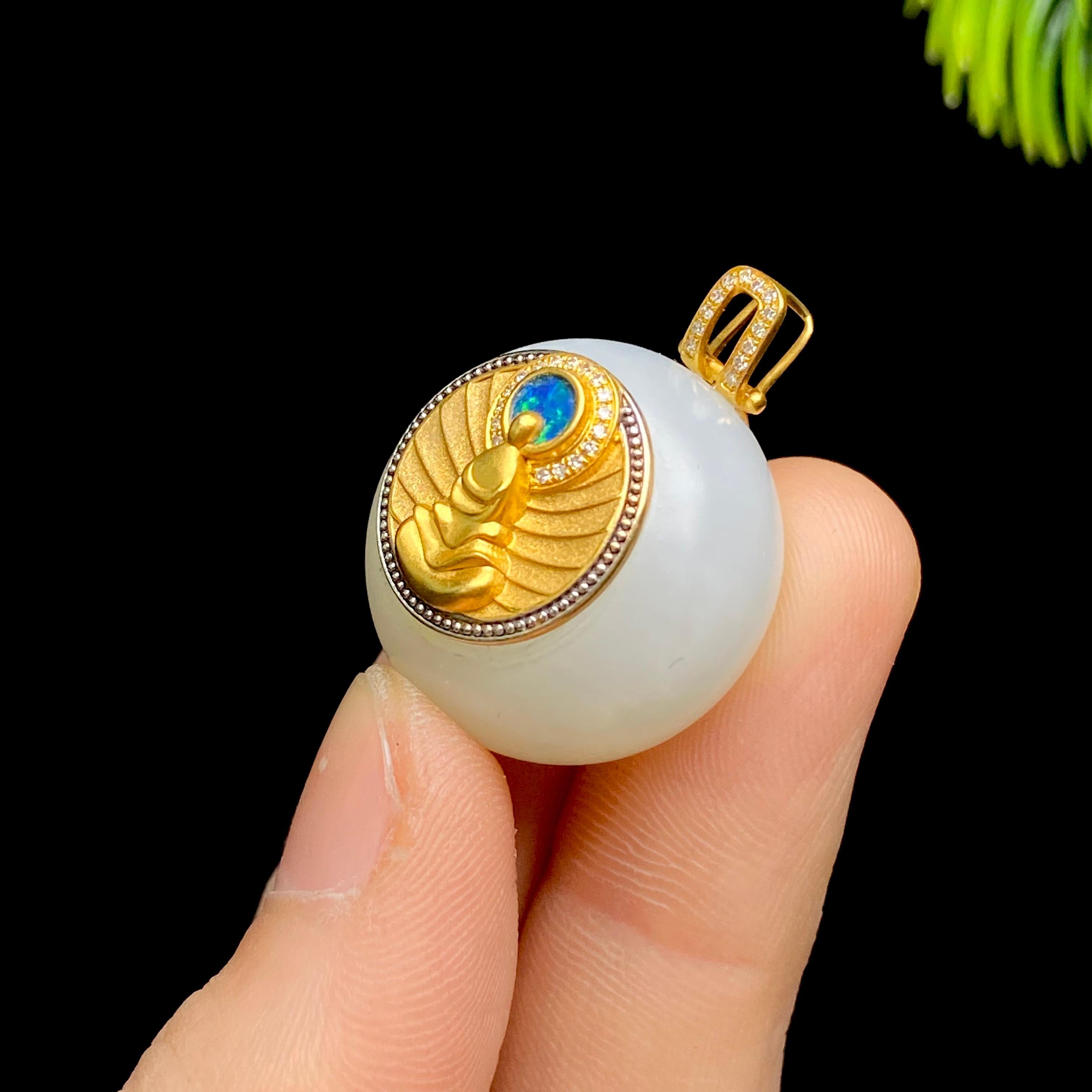 和田玉18K镶金白玉钻石吊坠01002072（14.5g）