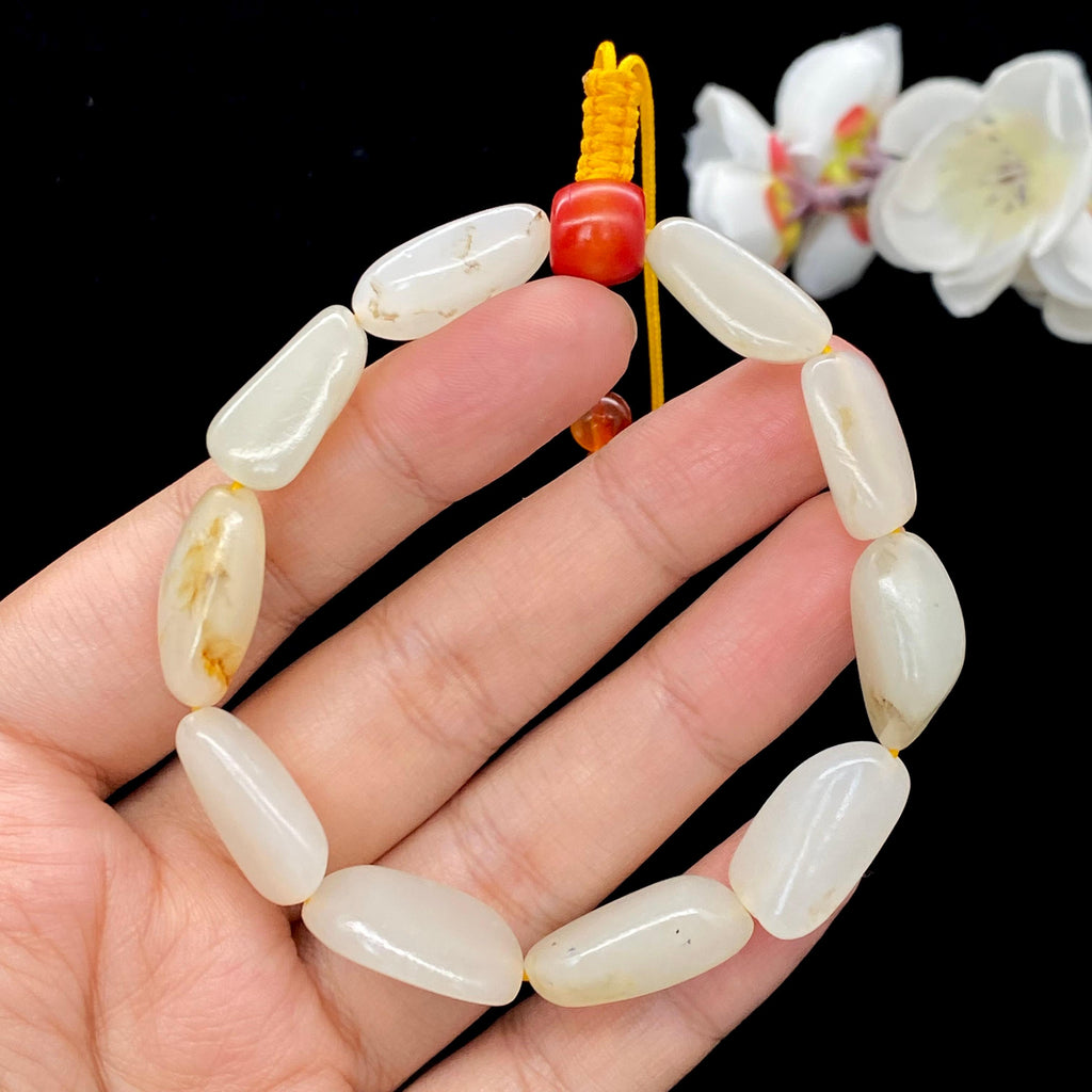 和田玉白玉带洒金皮籽料【精品手串】（27.5g）