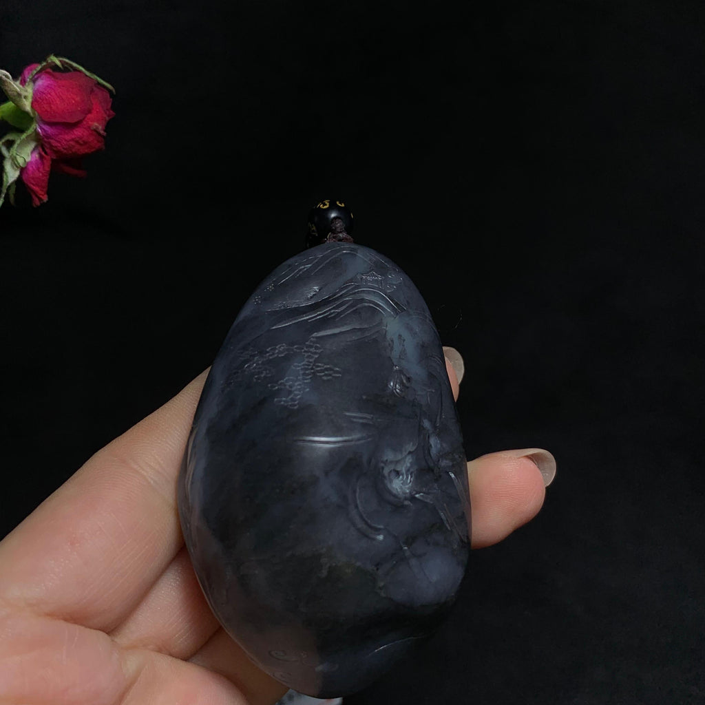 精品和田籽料青花山水手把件（113.4g）