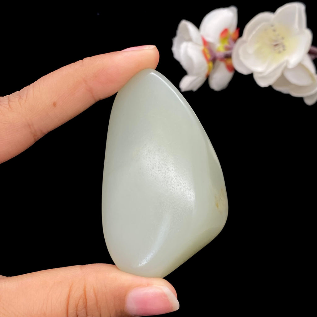 和田玉青白玉带洒金皮籽料手把件（69.3g）