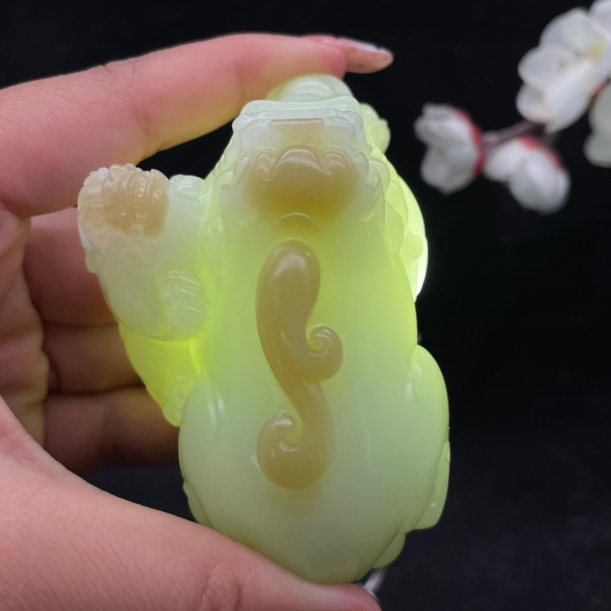和田玉糖白【携子上朝】手把件（225.5g）