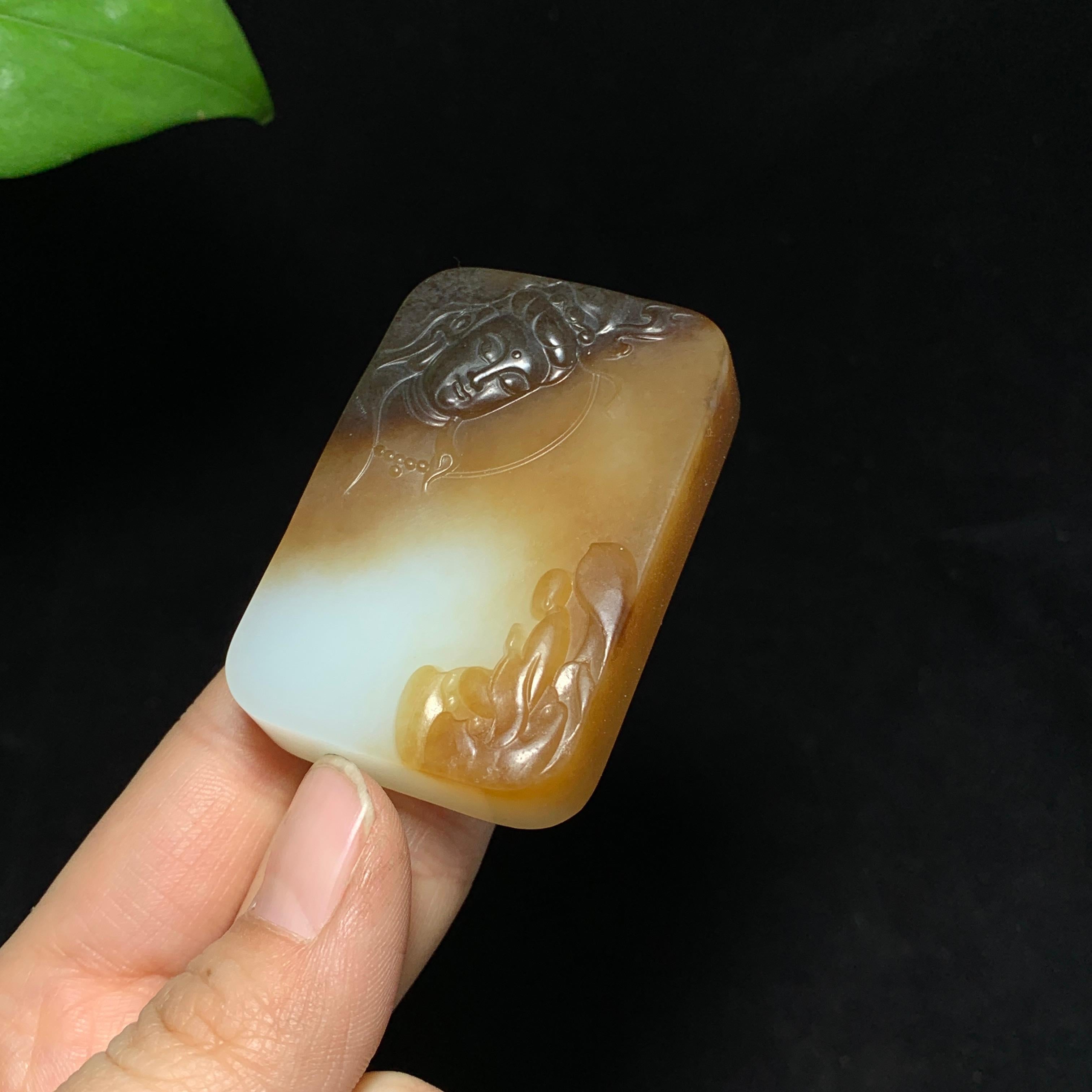 高品质新疆且末糖白玉观心悟道挂件（57.0g）