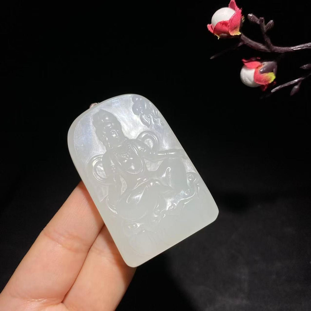 和田冰底白玉观音挂件（61.9g）