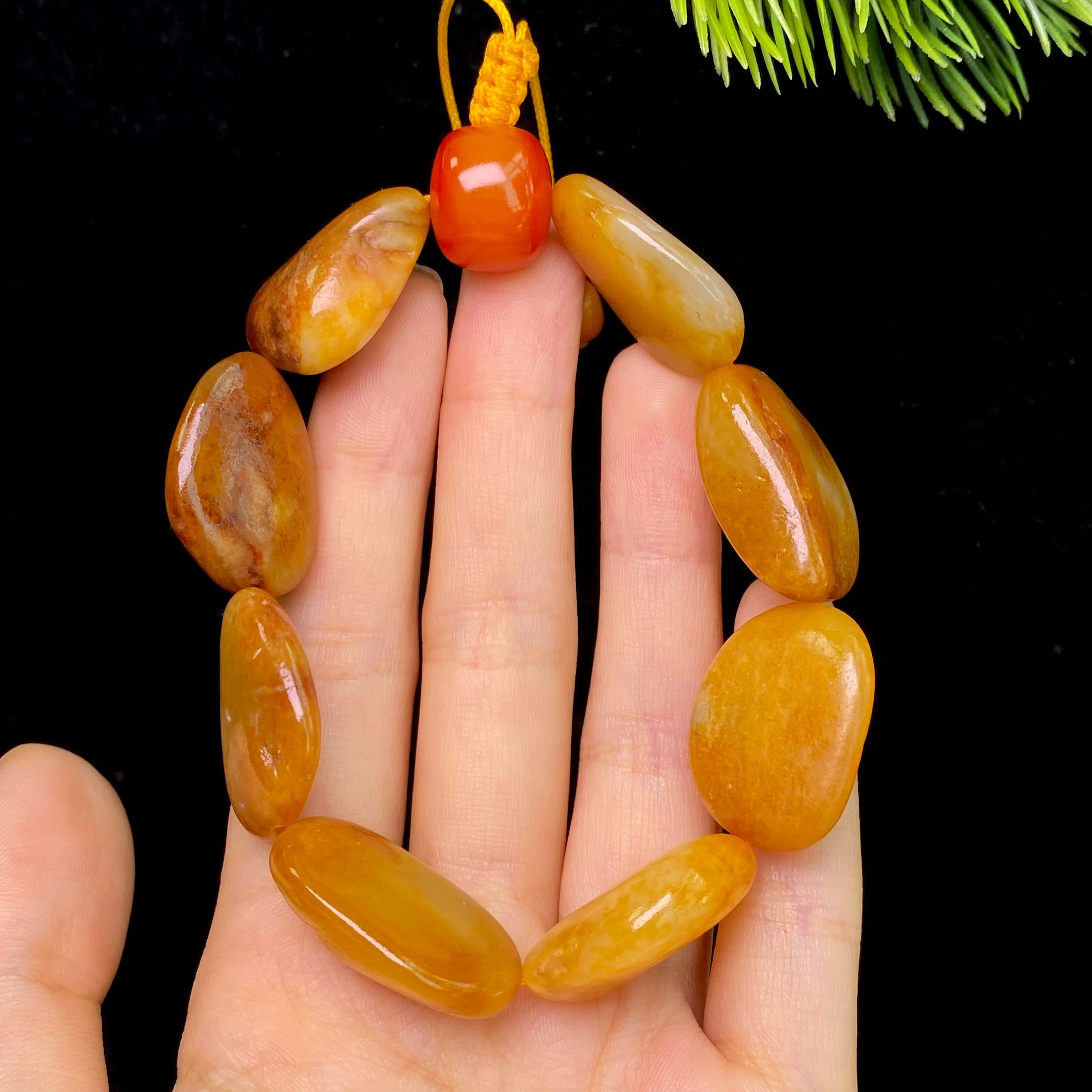 和田玉黄沁皮籽料手串（54.3g）