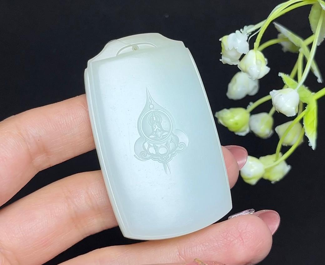 和田玉糖白玉莲花无相佛平安无事牌（48.9g）