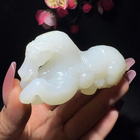 和田玉籽料手把件马到功成（114.4g）