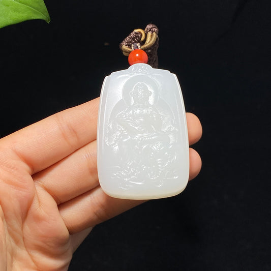 精品和田羊脂白玉普贤菩萨牌（52.5g）