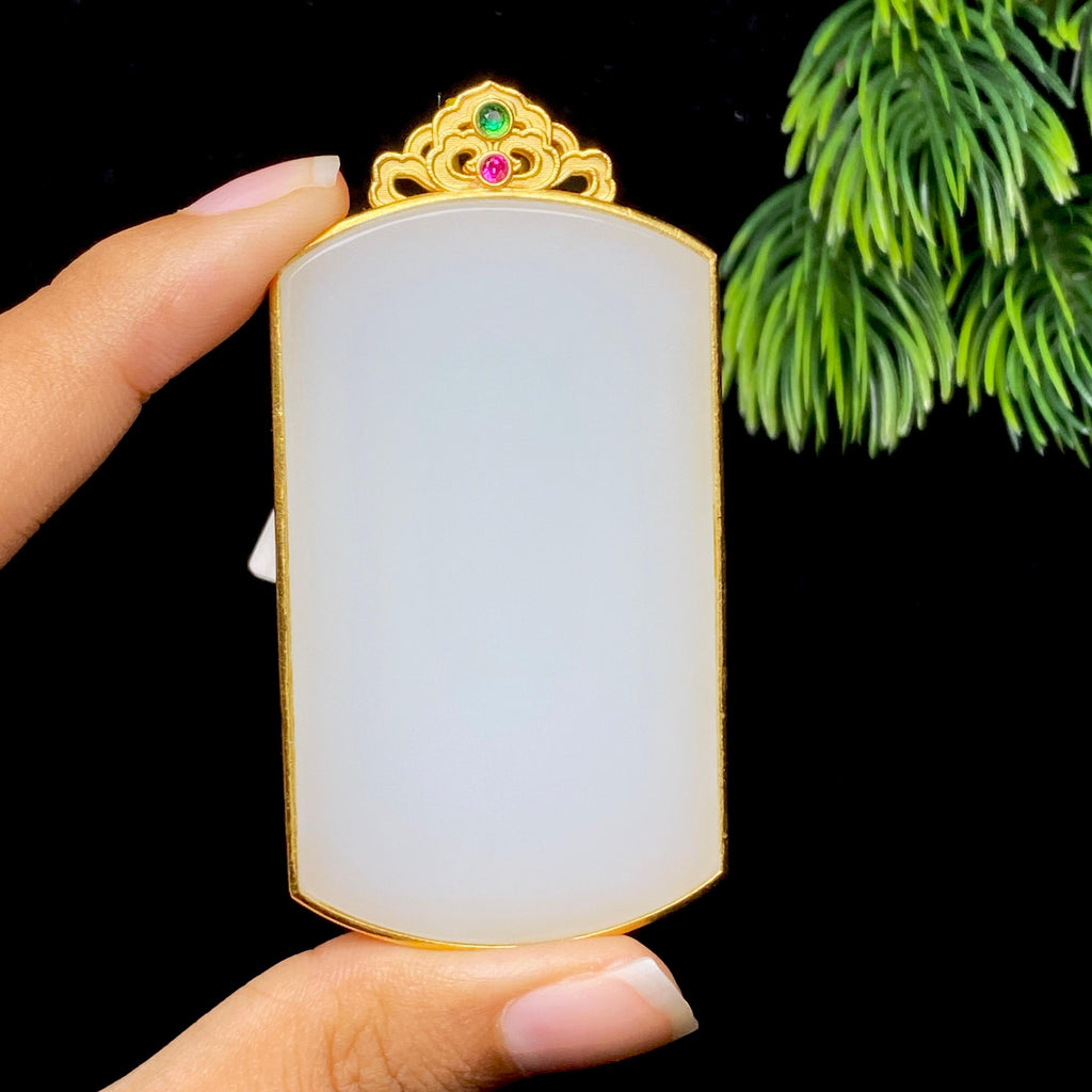 和田玉18k金白玉无事牌（40.8g）