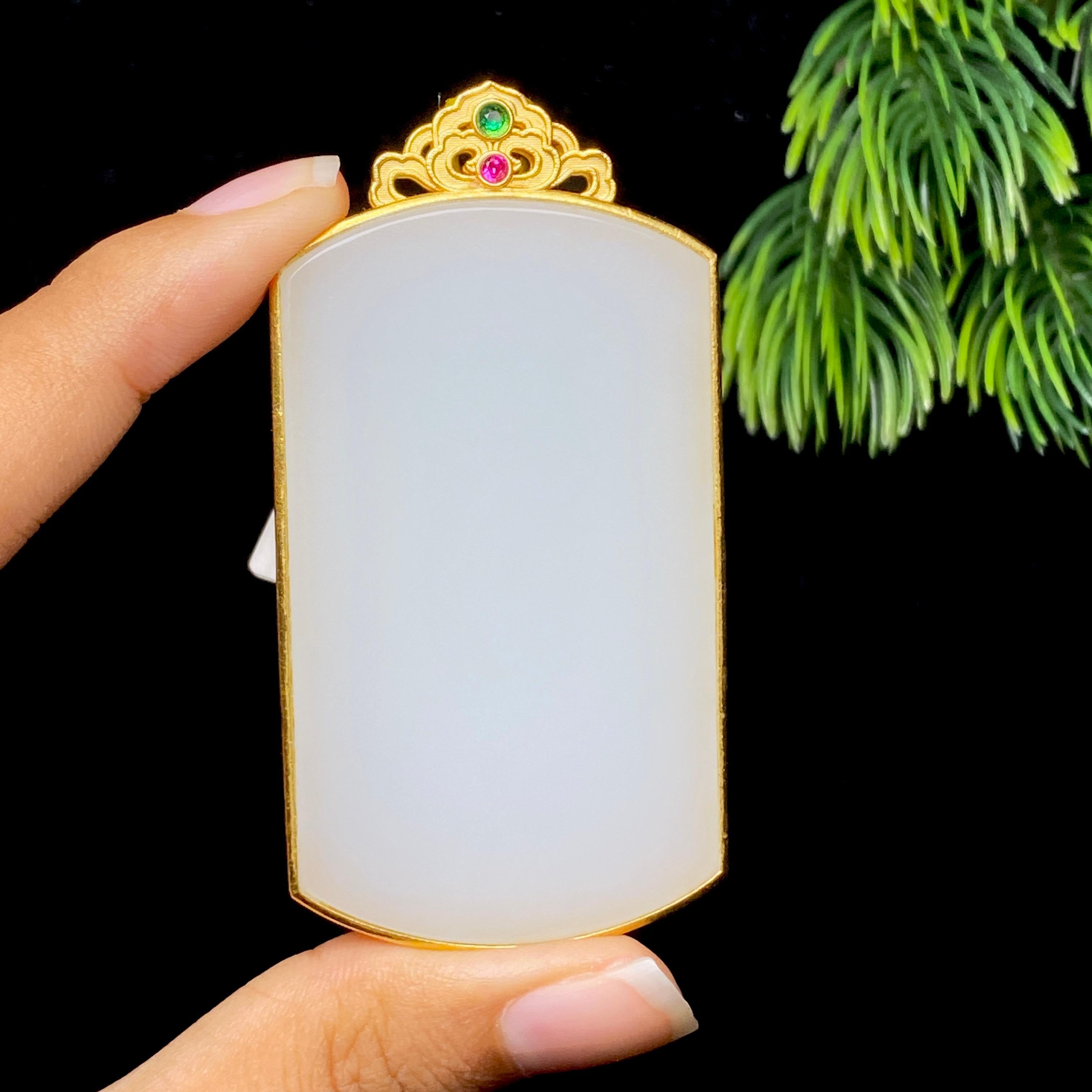 和田玉18k金白玉无事牌（40.8g）
