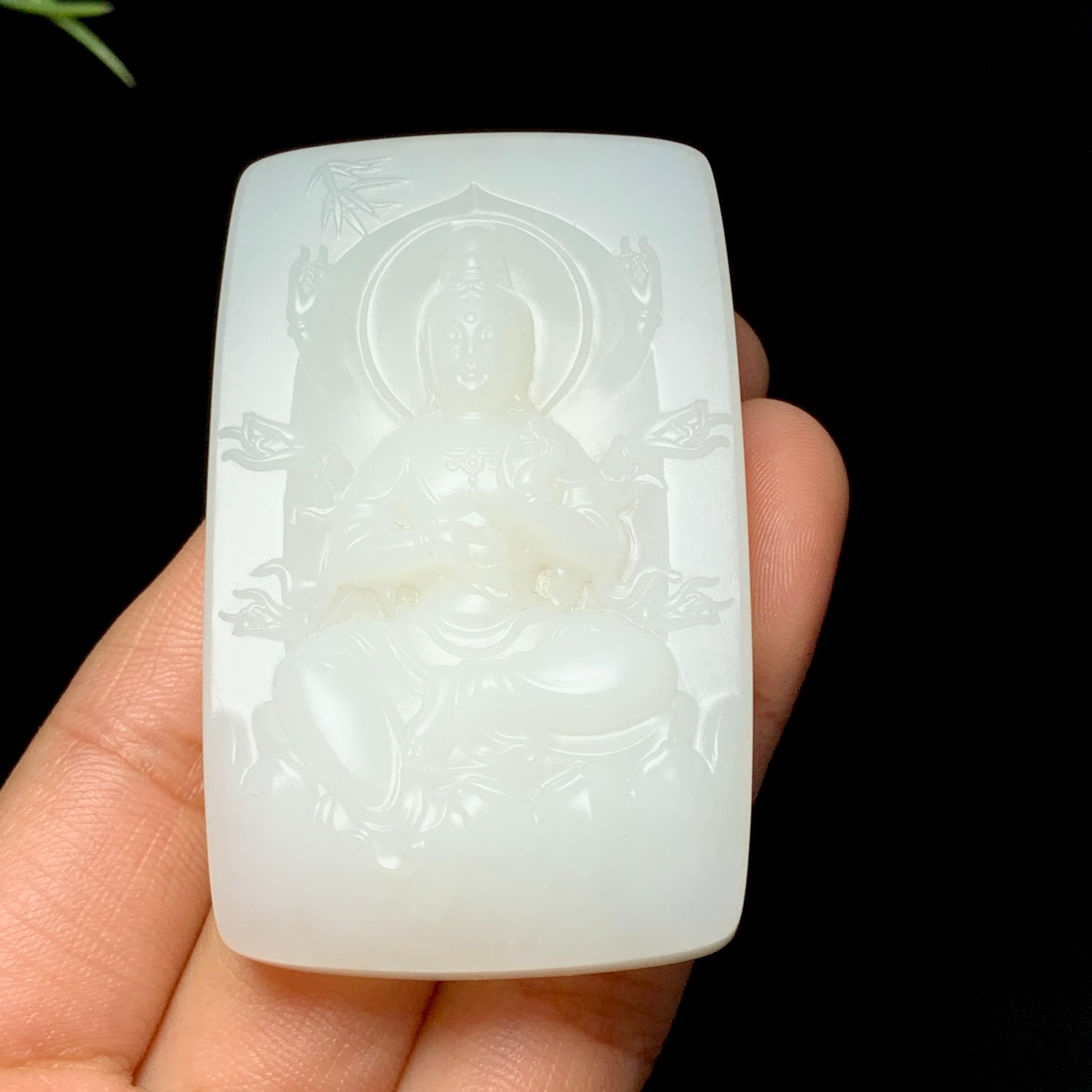 顶级和田羊脂白玉千手观音牌（53.0g）