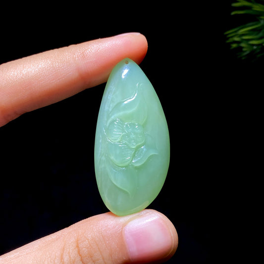 和田玉碧玉粉青花开富贵（15.1g）
