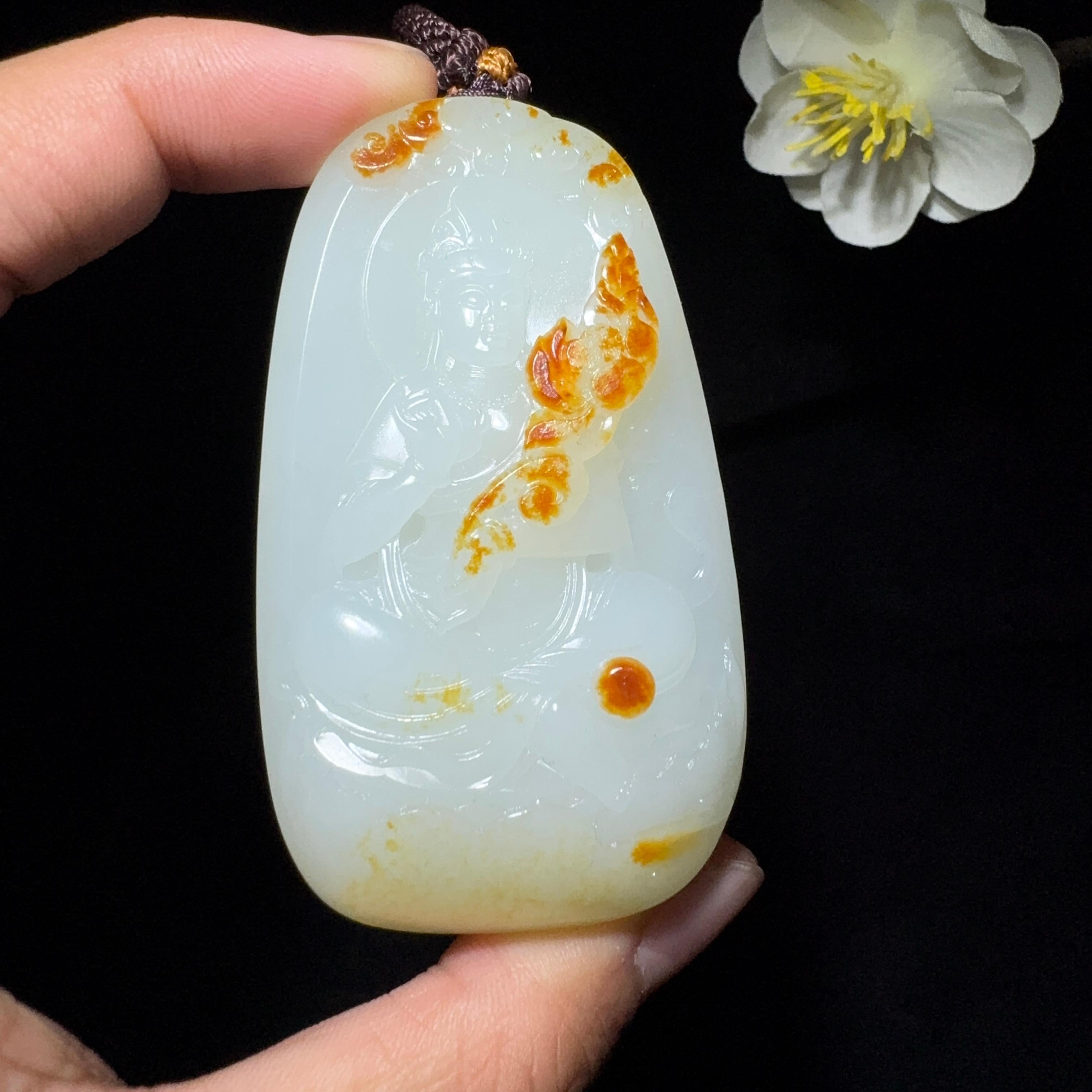 收藏毕业级和田玉籽料挂件观音挂件（83.1g）