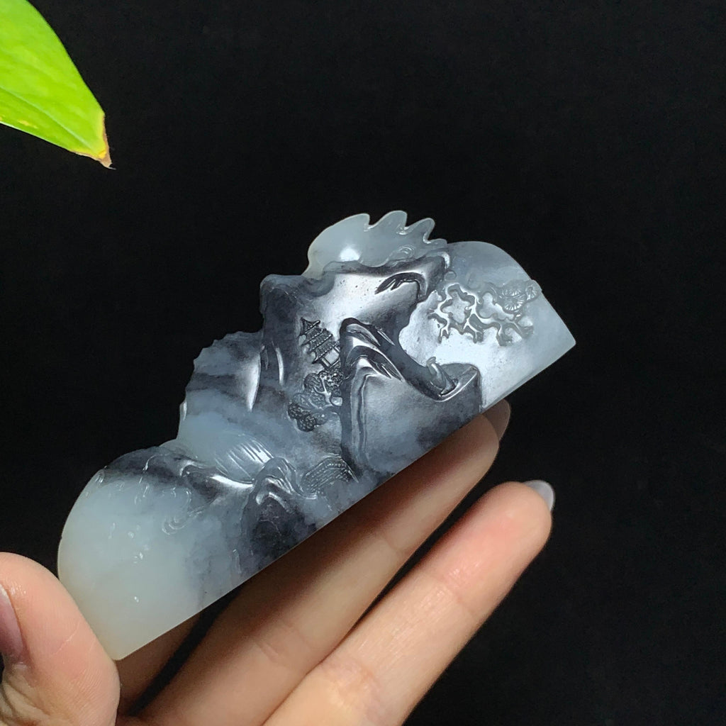 收藏级和田籽料青花山水毛笔山（100.0g）
