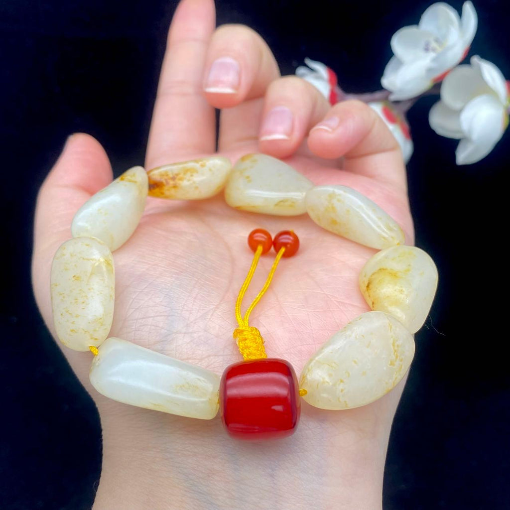 和田玉洒金皮籽料【精品手串】（50.6g）
