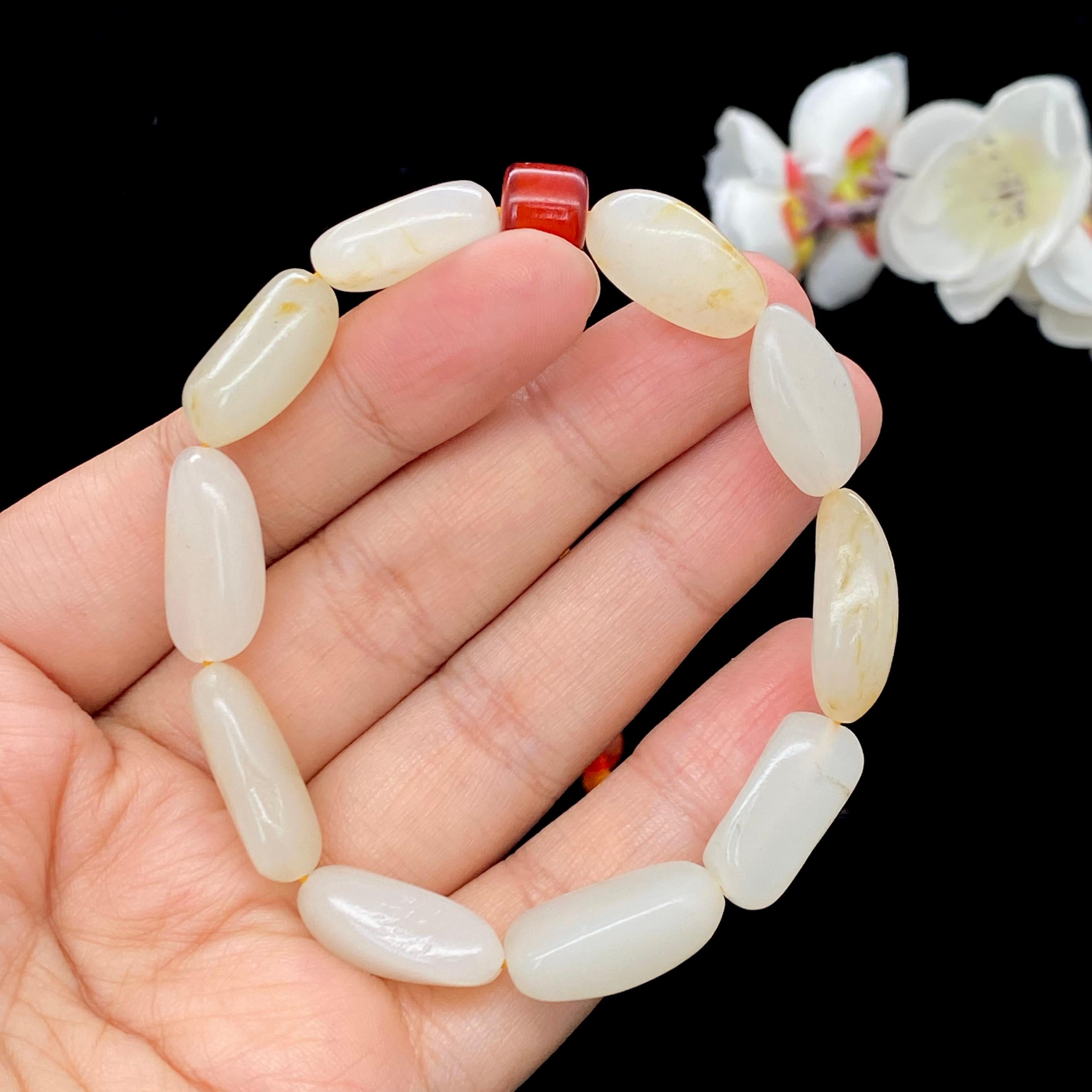 和田玉白玉带洒金皮籽料【精品手串】（27g）