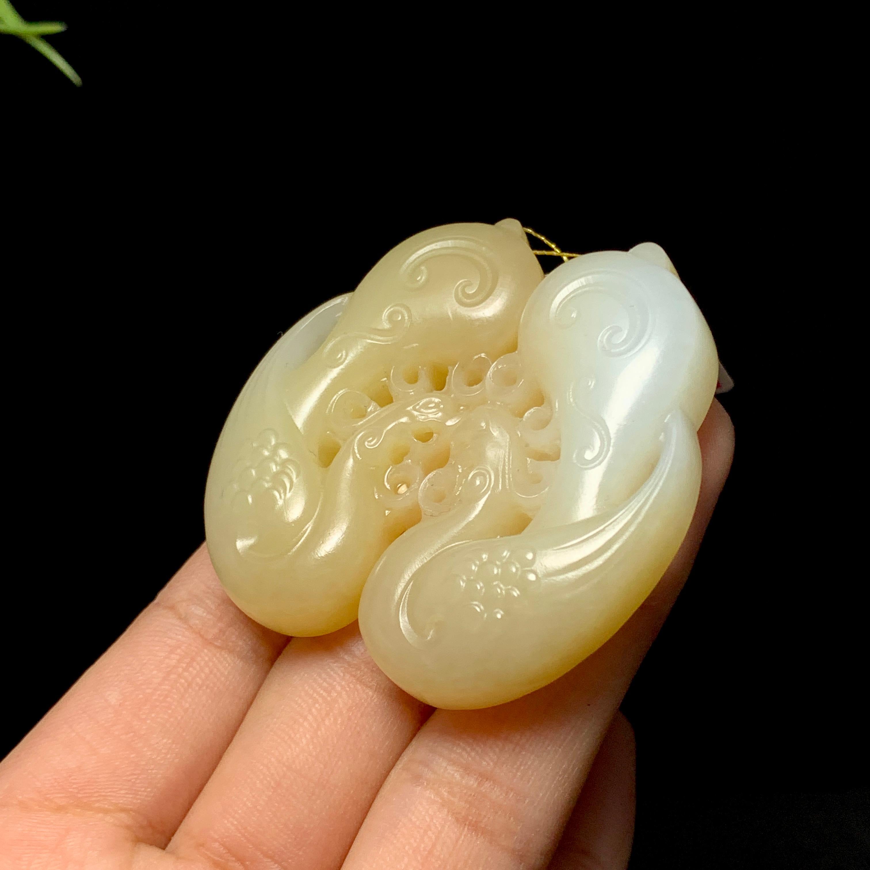 精品和田糖白玉龙凤对牌（46.1g）