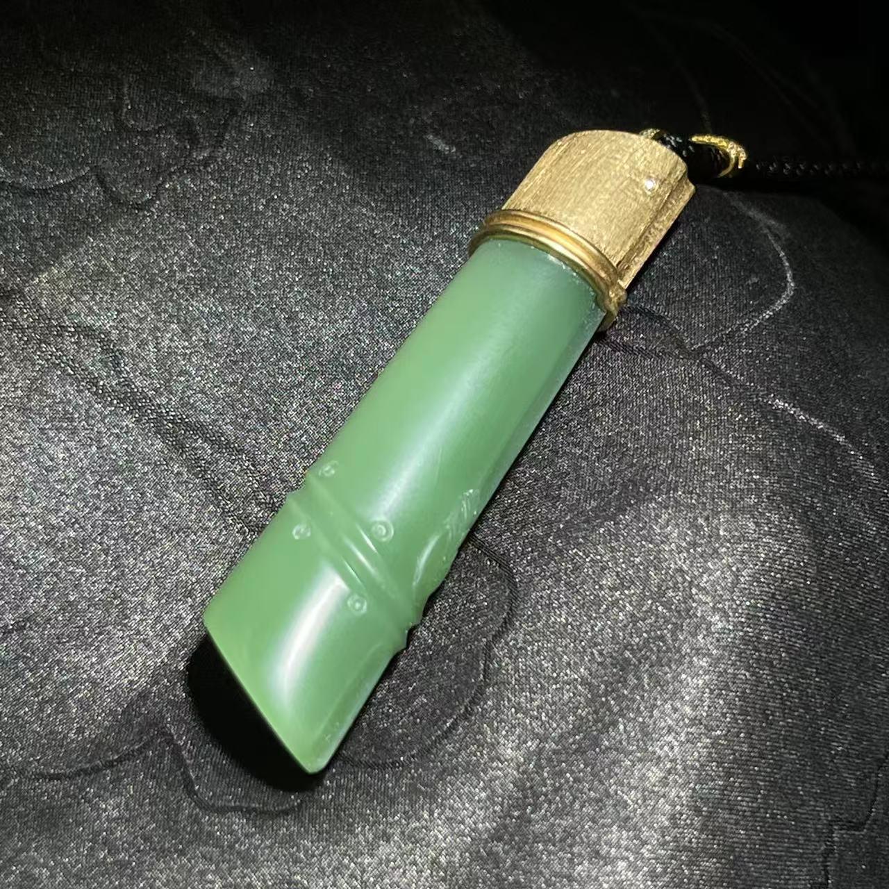和田玉碧玉粉绿金韵竹节（20.6g）