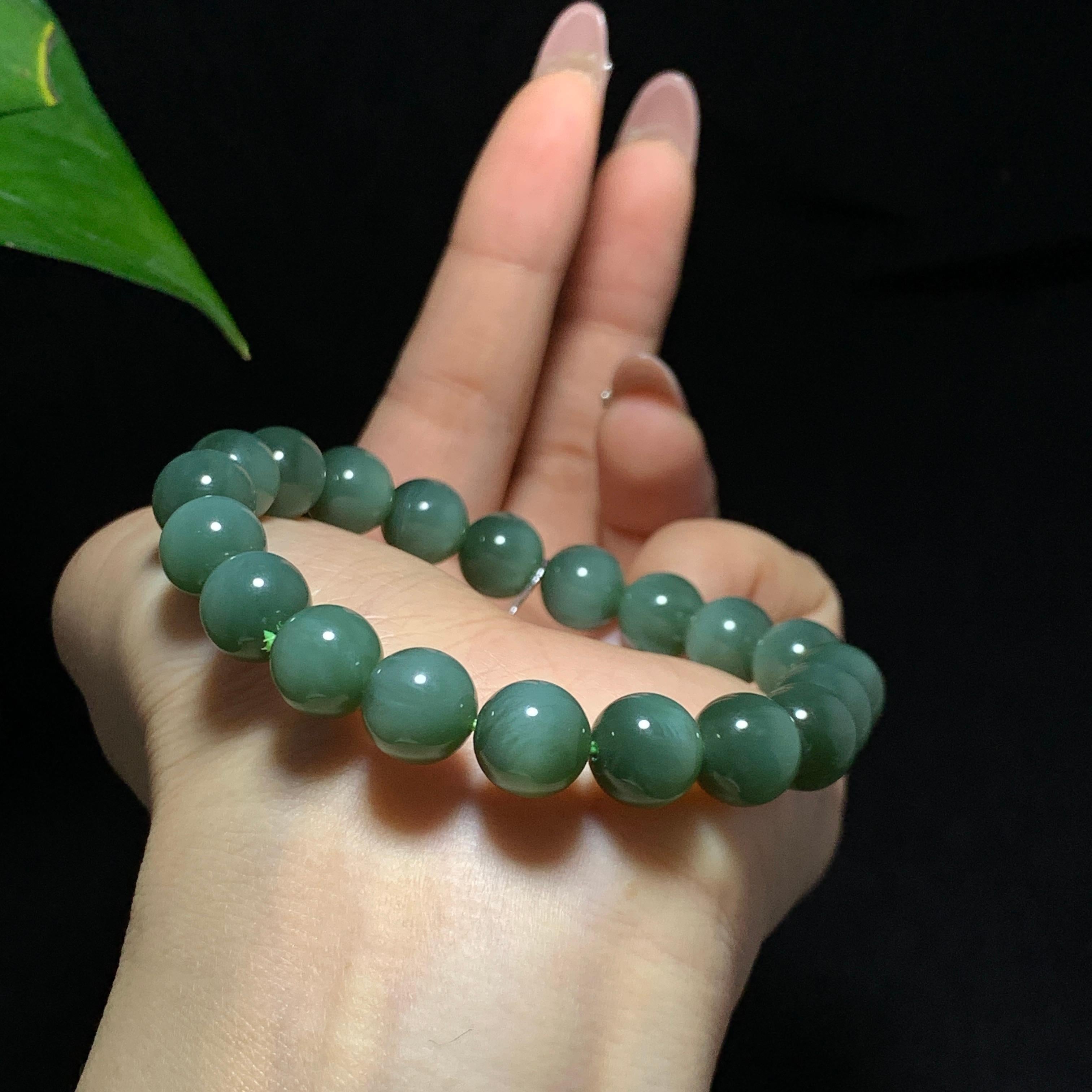 和田山料碧玉粉青猫眼手串（31.4g）