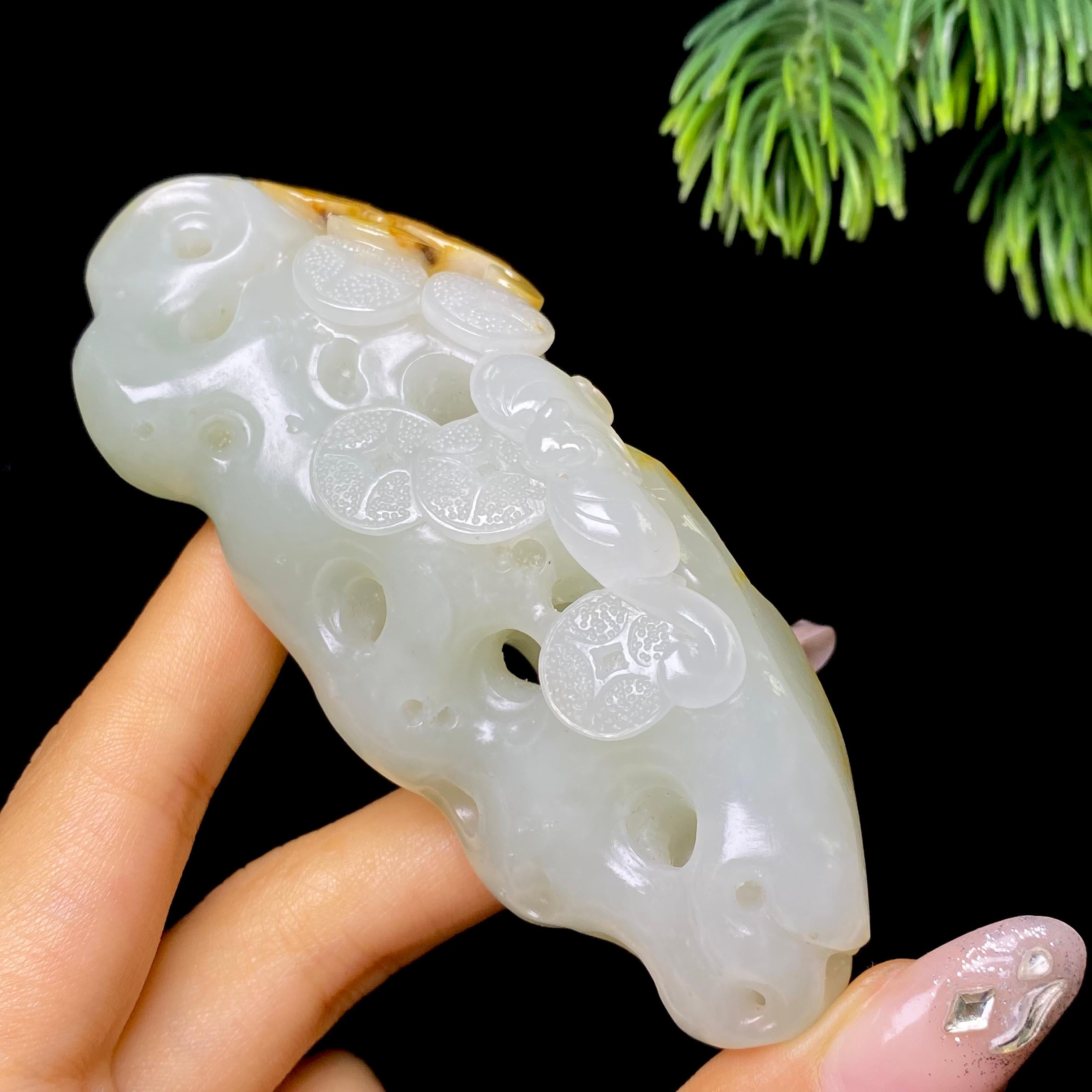 和田玉籽料福鼠运财把件（126.3g）