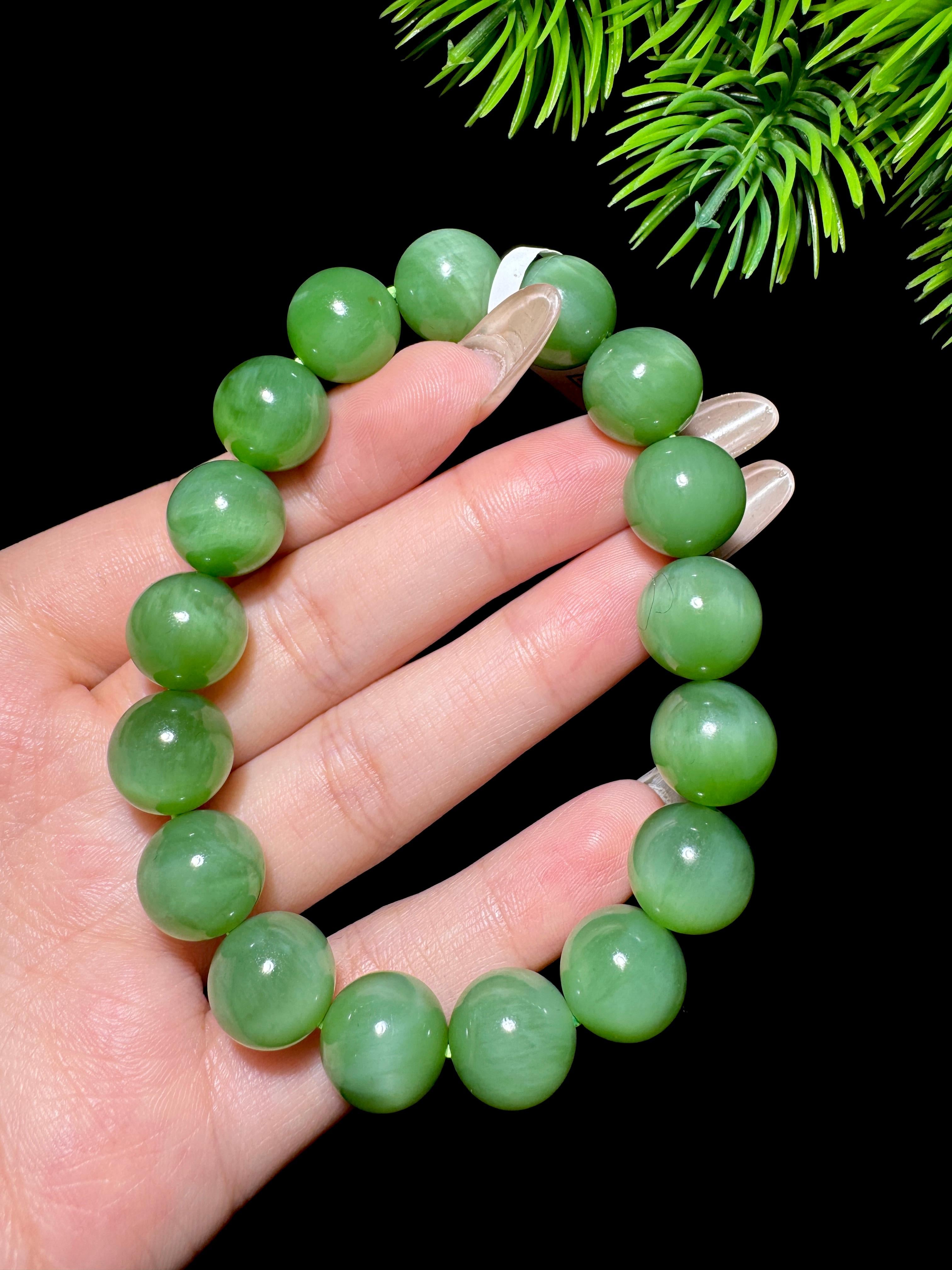 和田玉碧玉圆珠手串（44.3g）