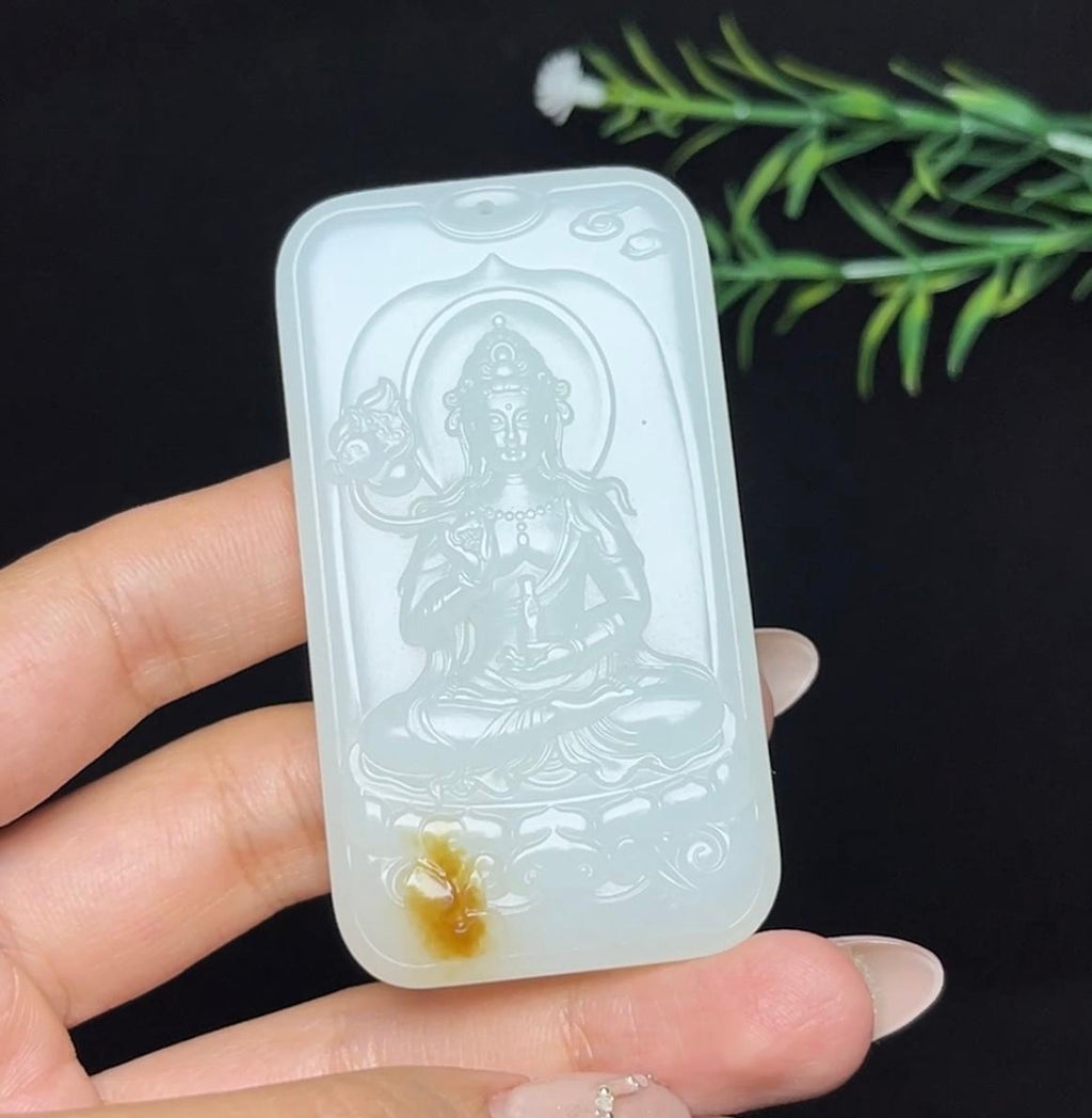 和田玉糖白羊脂玉持莲观音（68.5g）