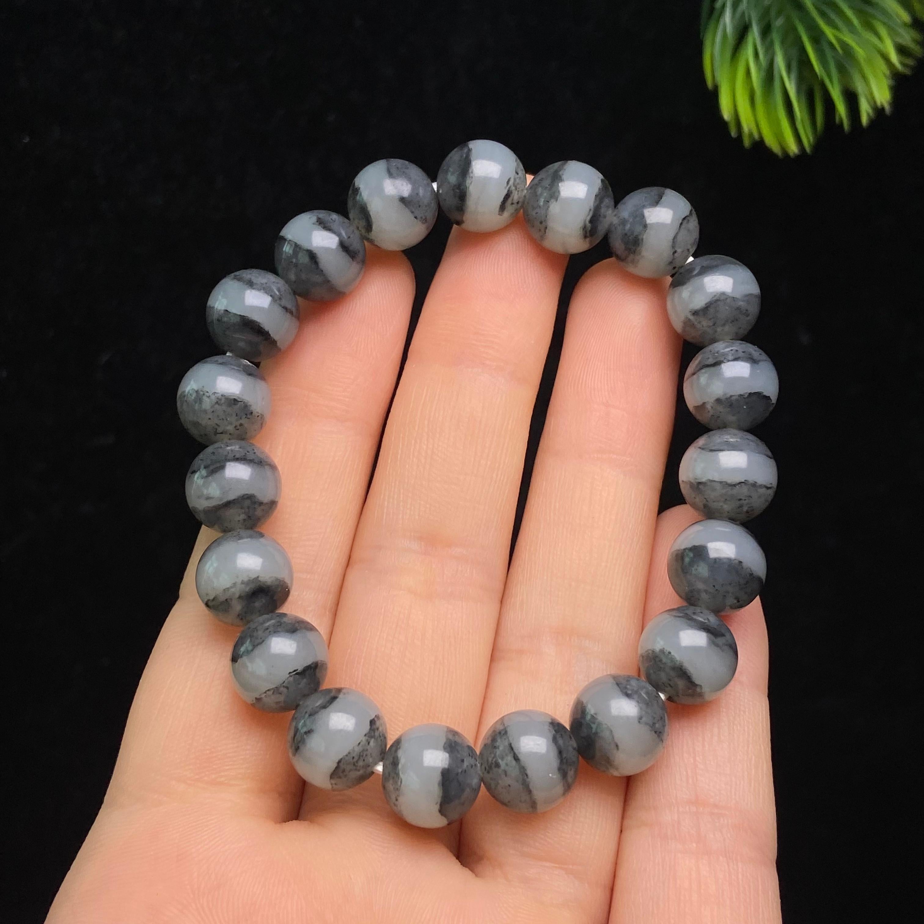 和田玉籽料青花圆珠手串（30.3g）