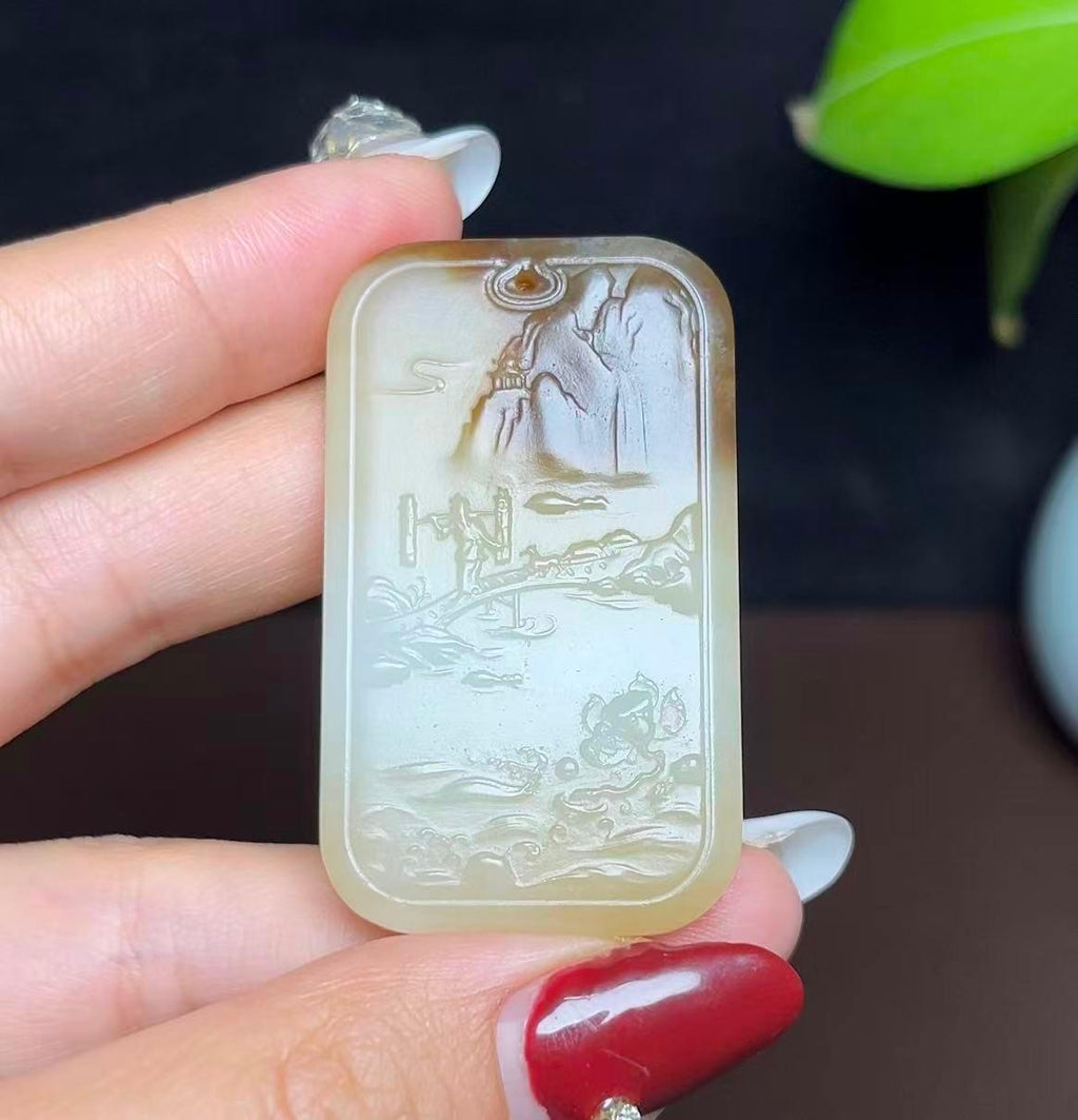 新疆和田玉且末糖白料龙牌山水（28.2g）