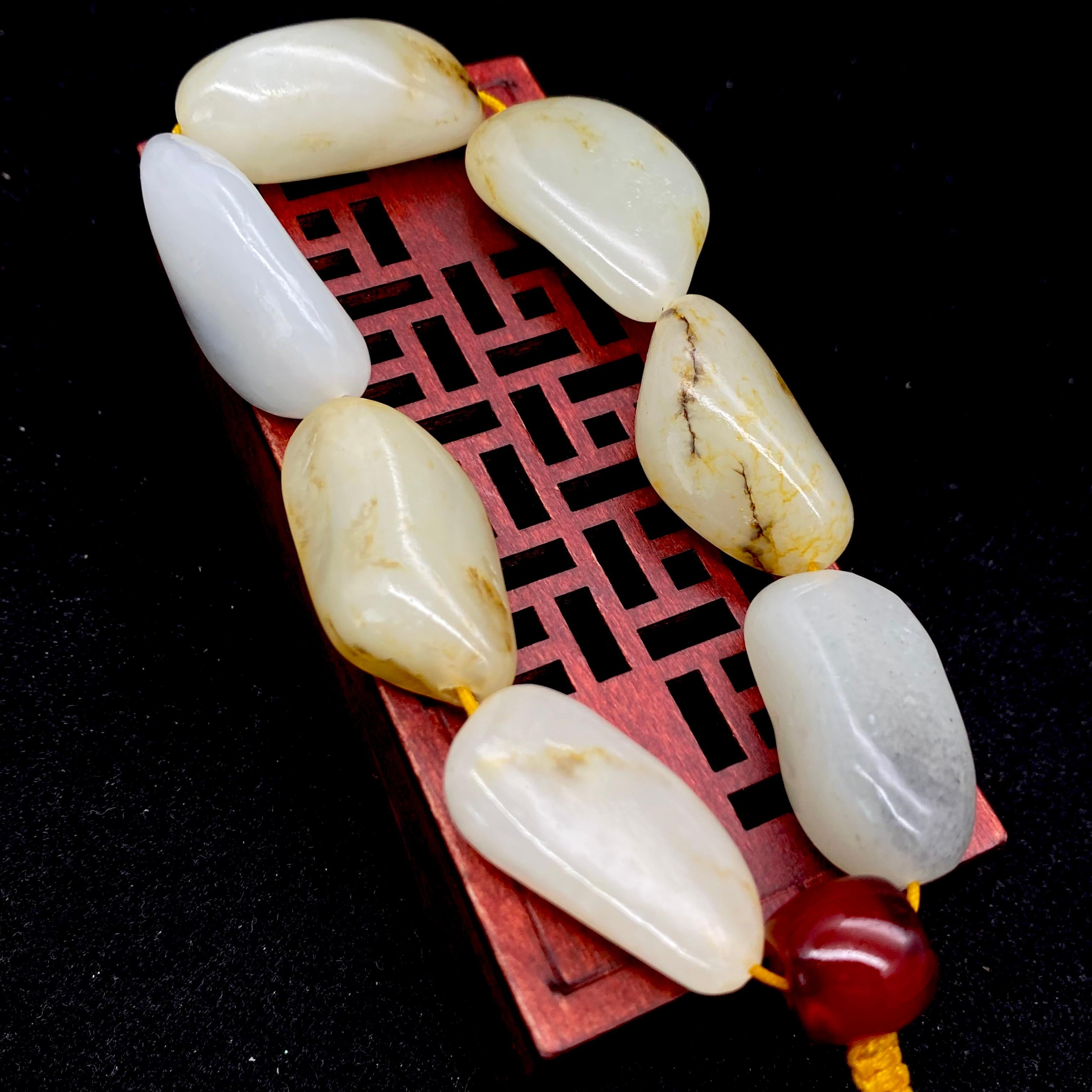 和田玉洒金皮带青花【精品手串】（67.2g）