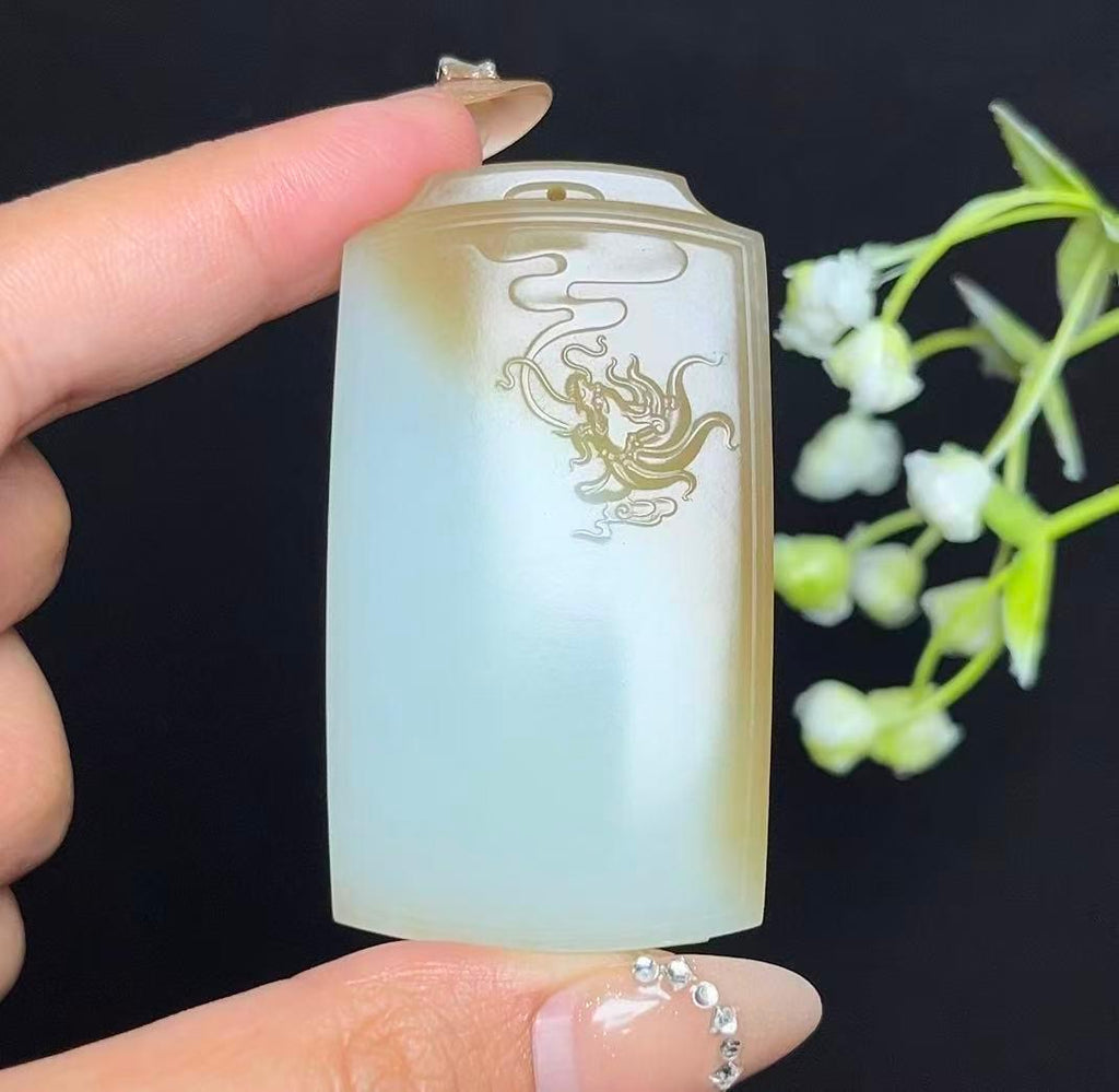 和田玉且末糖白龙头平安无事牌（51.2g）