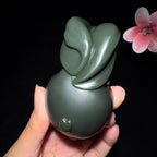 和田玉沙枣青兔子手把件（264.5g）