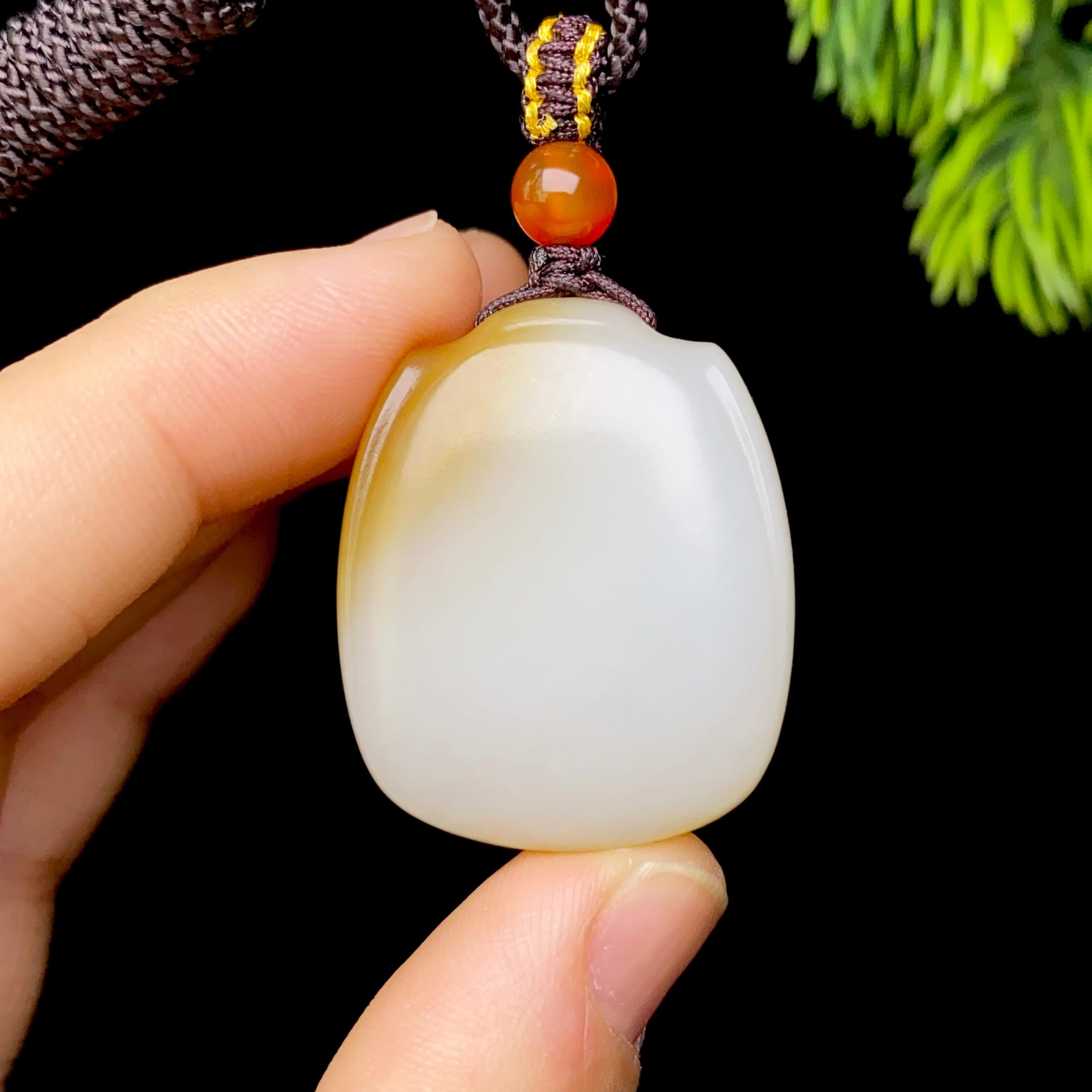 和田玉糖白无事牌（23.0g）