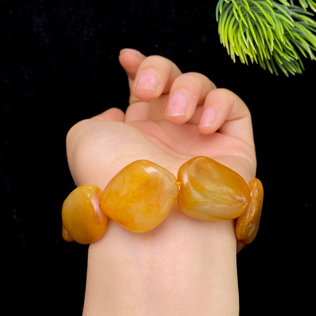 和田玉黄沁皮籽料手串（54.3g）