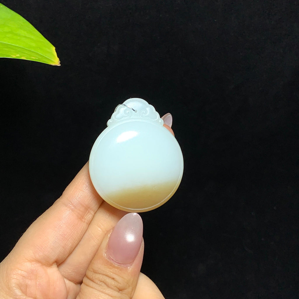 和田山料羊脂糖白玉无事牌圆牌挂件（39.3g）
