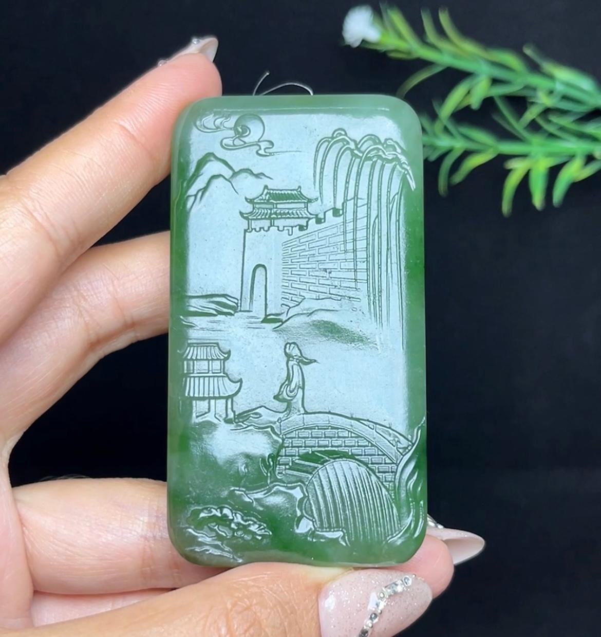 和田玉碧玉山水龙牌（78.6g）