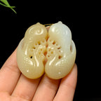 精品和田糖白玉龙凤对牌（46.1g）
