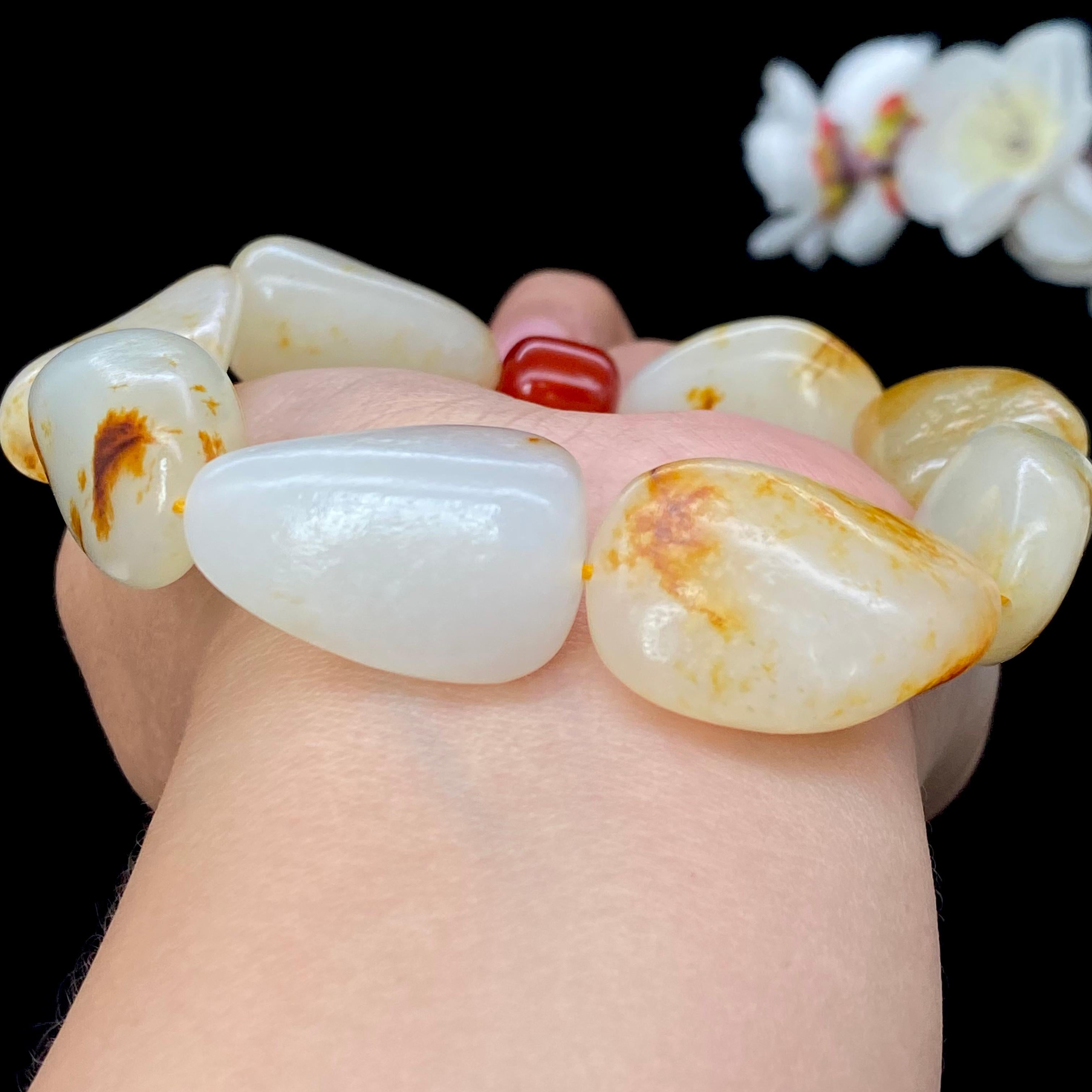 和田玉红皮籽料【精品手串】（87.6g）