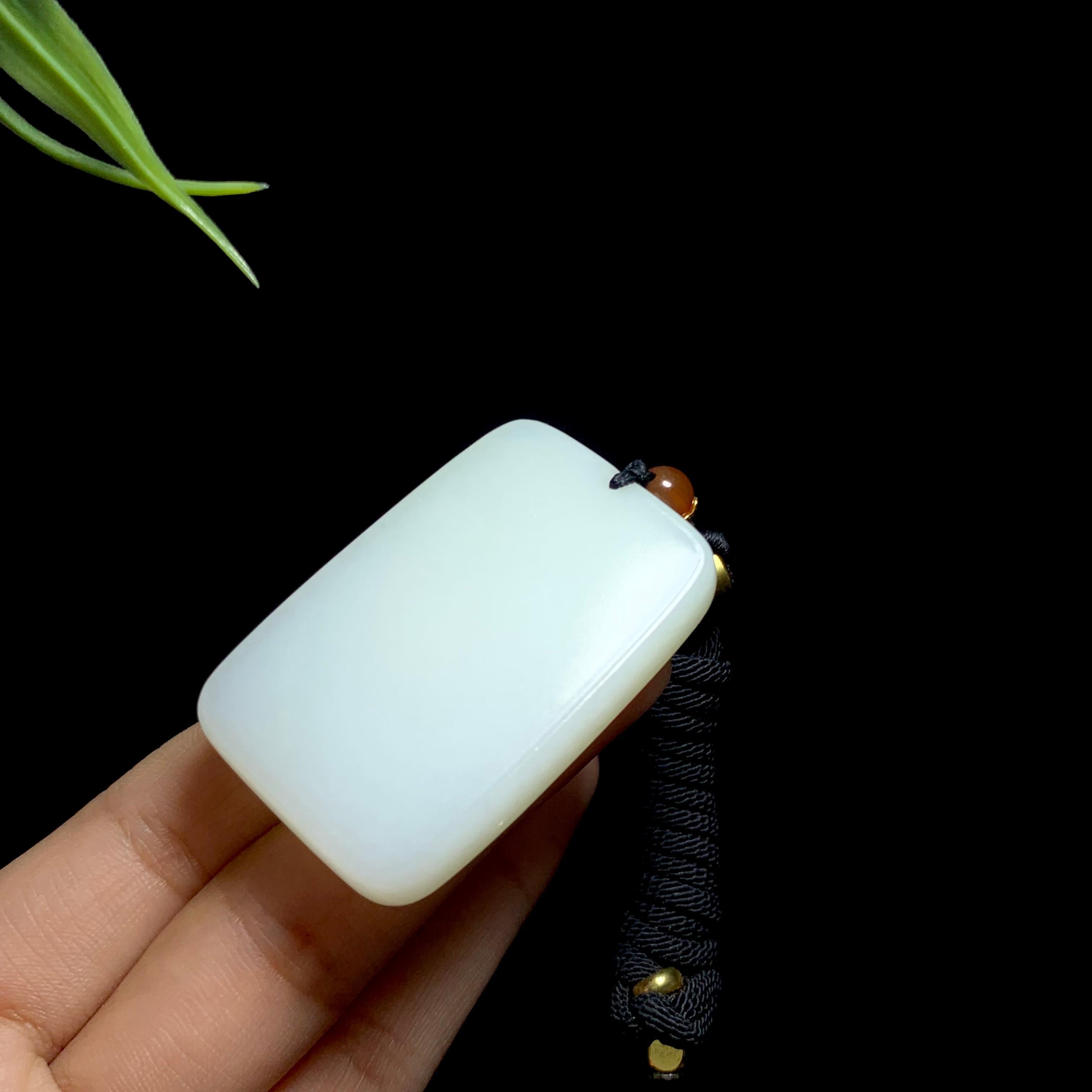 和田羊脂白玉无事牌挂件（34.0g）