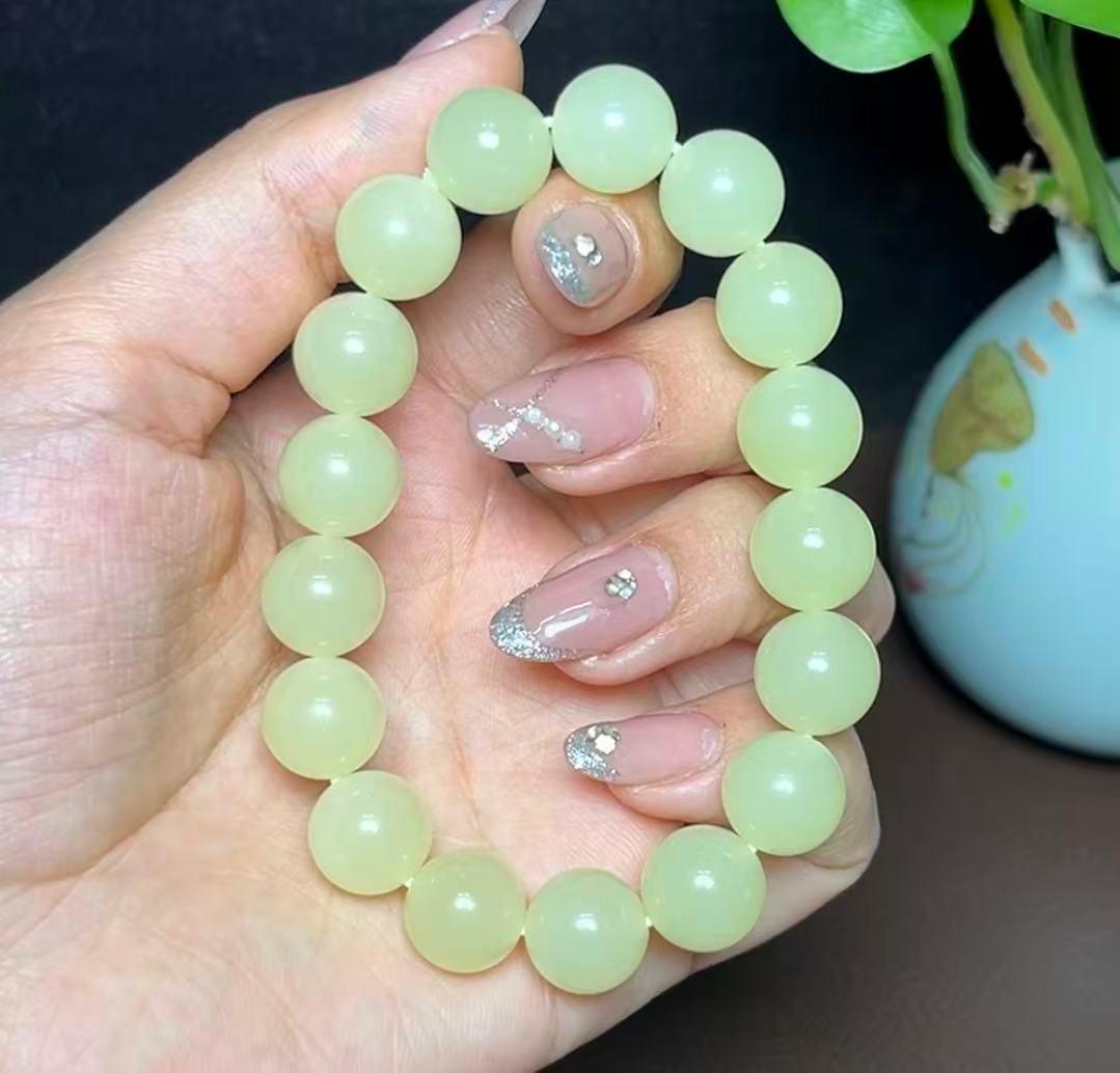 新疆和田玉若羌黄口料高品质圆珠手串（44.6g）