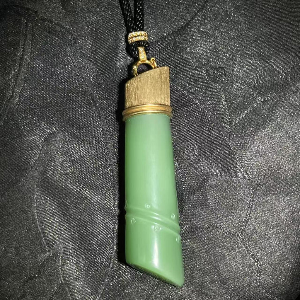 和田玉碧玉粉绿金韵竹节（20.6g）