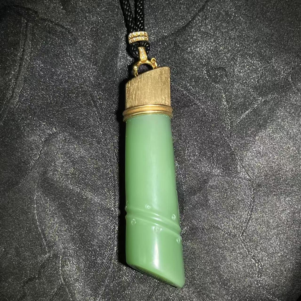 和田玉碧玉粉绿金韵竹节（20.6g）