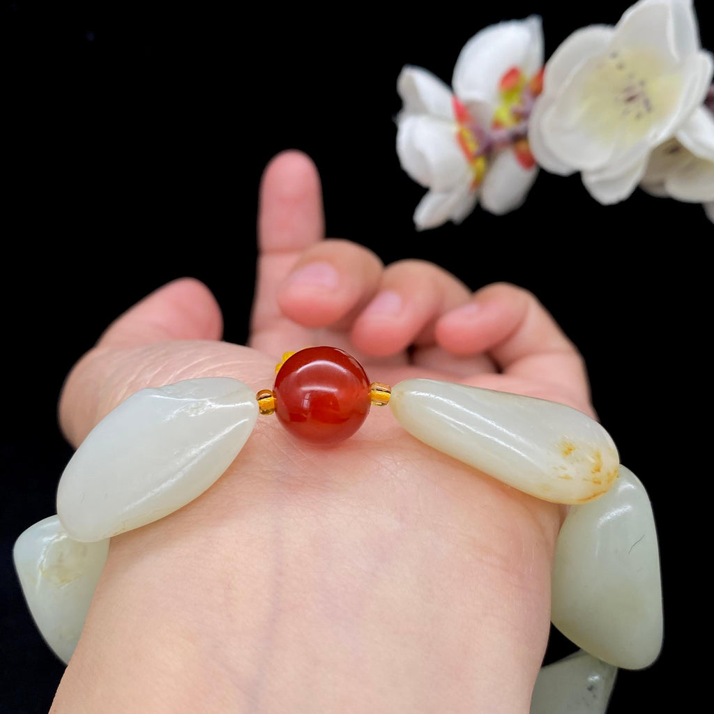和田玉白玉带洒金皮籽料【精品手串】（50.8g）
