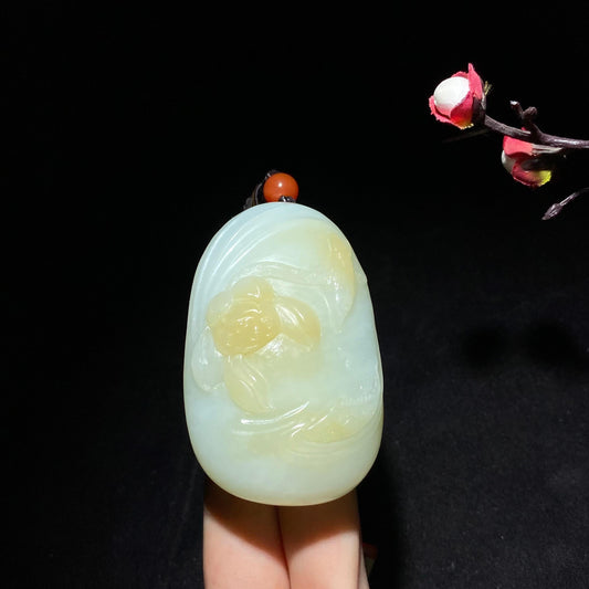 新疆且末糖白花开富贵手把件（46.3g）