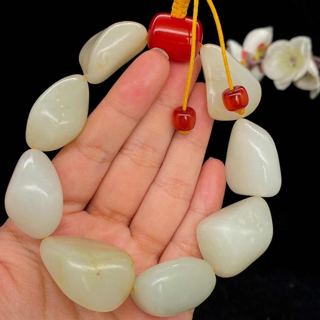 和田玉白玉带洒金皮籽料【精品手串】（125.3g）